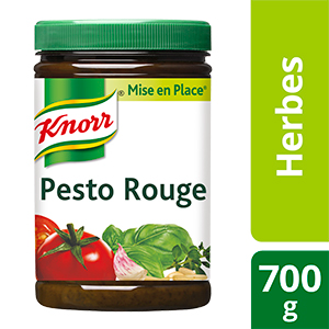 Knorr Mise en place Pesto Rouge 700g - Les Mise en Place Knorr sont conçues avec des produits de qualité, qui restituent tout le bouquet aromatique des herbes fraiches.