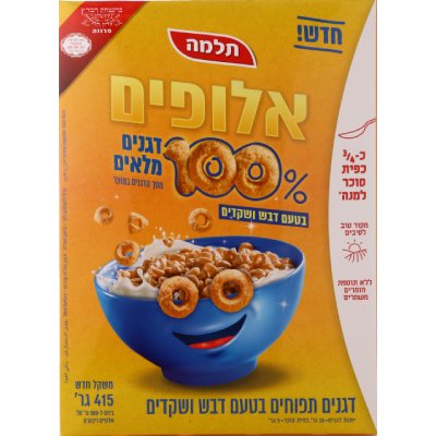אלופים אלופות 100% דגנים מלאים בטעם דבש ושקדים תלמה 415 גרם -