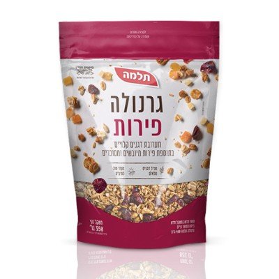 גרנולה תערובת דגנים קלויים בתוספת פירות מיובשים מסוכרים תלמה 350 גרם -