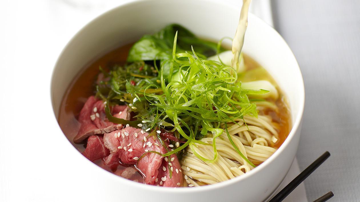 Broth With Dried Tuna, Soba Noodles, Bok Choy and Spring Onions Broth With Dried Tuna, Soba Noodles, Bok Choy and Spring Onions