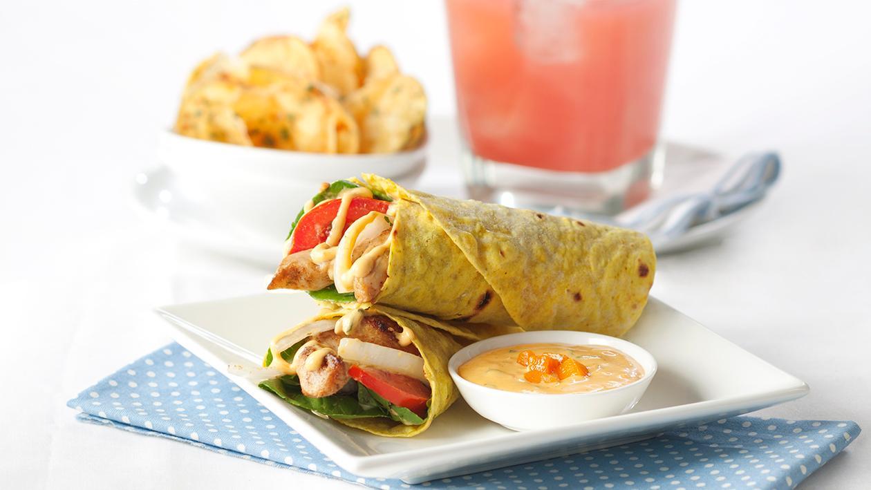 Cajun Chicken Tender Wrap with Mango BBQ Mayonnaise Cajun Chicken Tender Wrap with Mango BBQ Mayonnaise