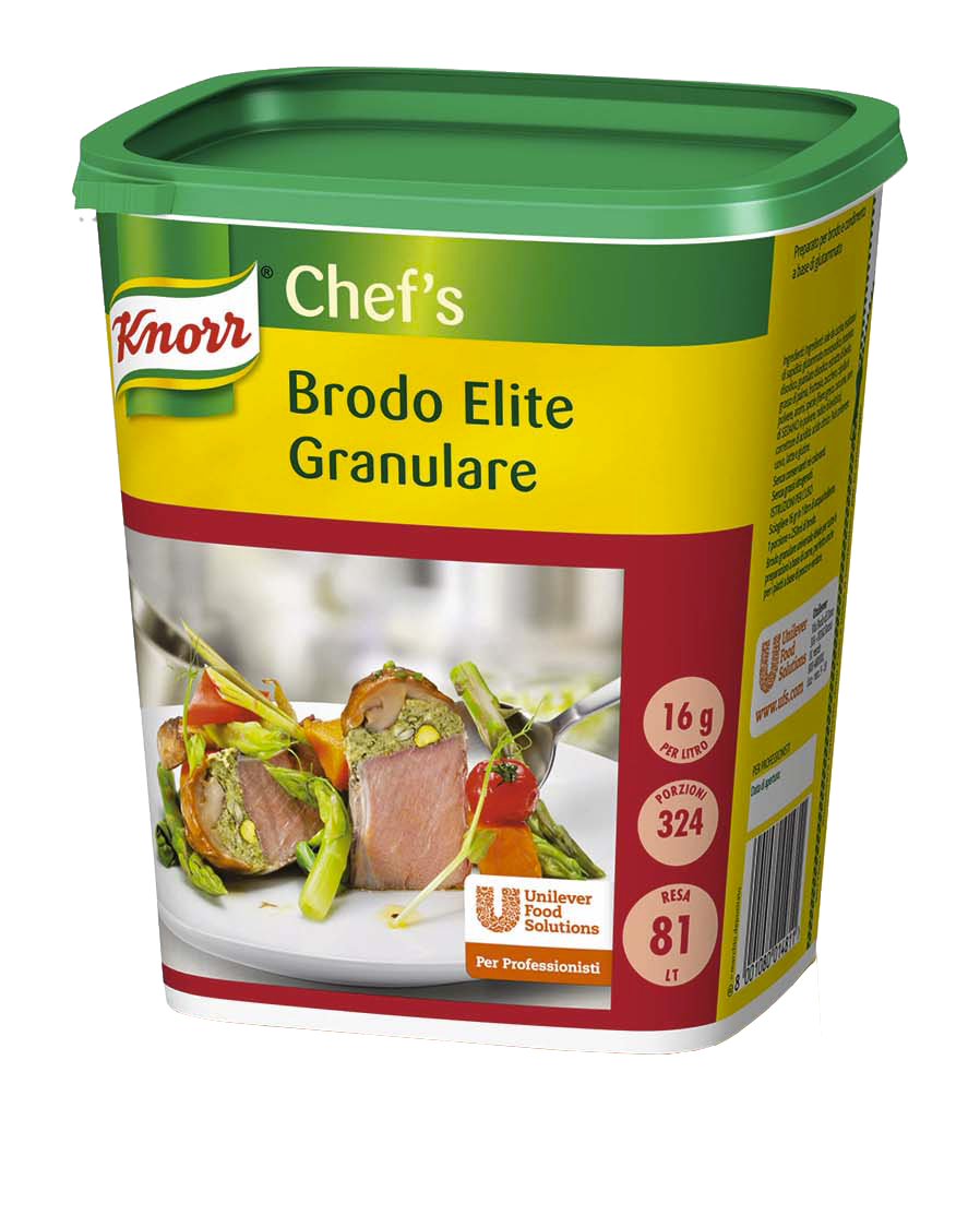 Knorr Brodo Elite Granulare 1,3 Kg - Il Brodo Elite Knorr è il migliore per il suo gusto perfettamente bilanciato, il colore ambrato, la trasparenza impeccabile e la solubilità istantanea*.