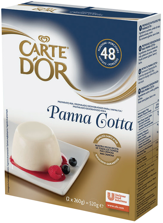 Panna Cotta - Per il gusto ed il colore autentici e la consistenza perfetta anche dopo 24 ore, la Panna Cotta Carte d’Or è la numero 1 per gli Chef*.