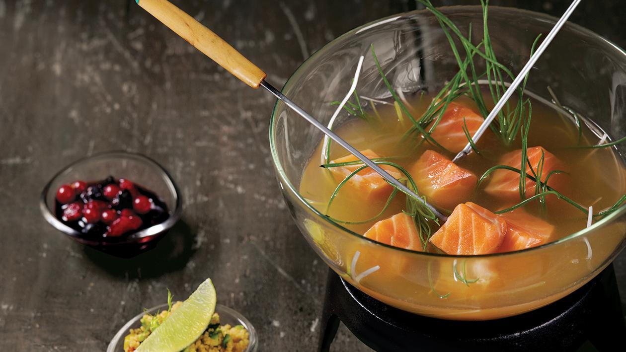 Bourguignonne di salmone, composta di mirtilli e Cous Cous agli agrumi – Ricetta Bourguignonne di salmone, composta di mirtilli e Cous Cous agli agrumi – Ricetta