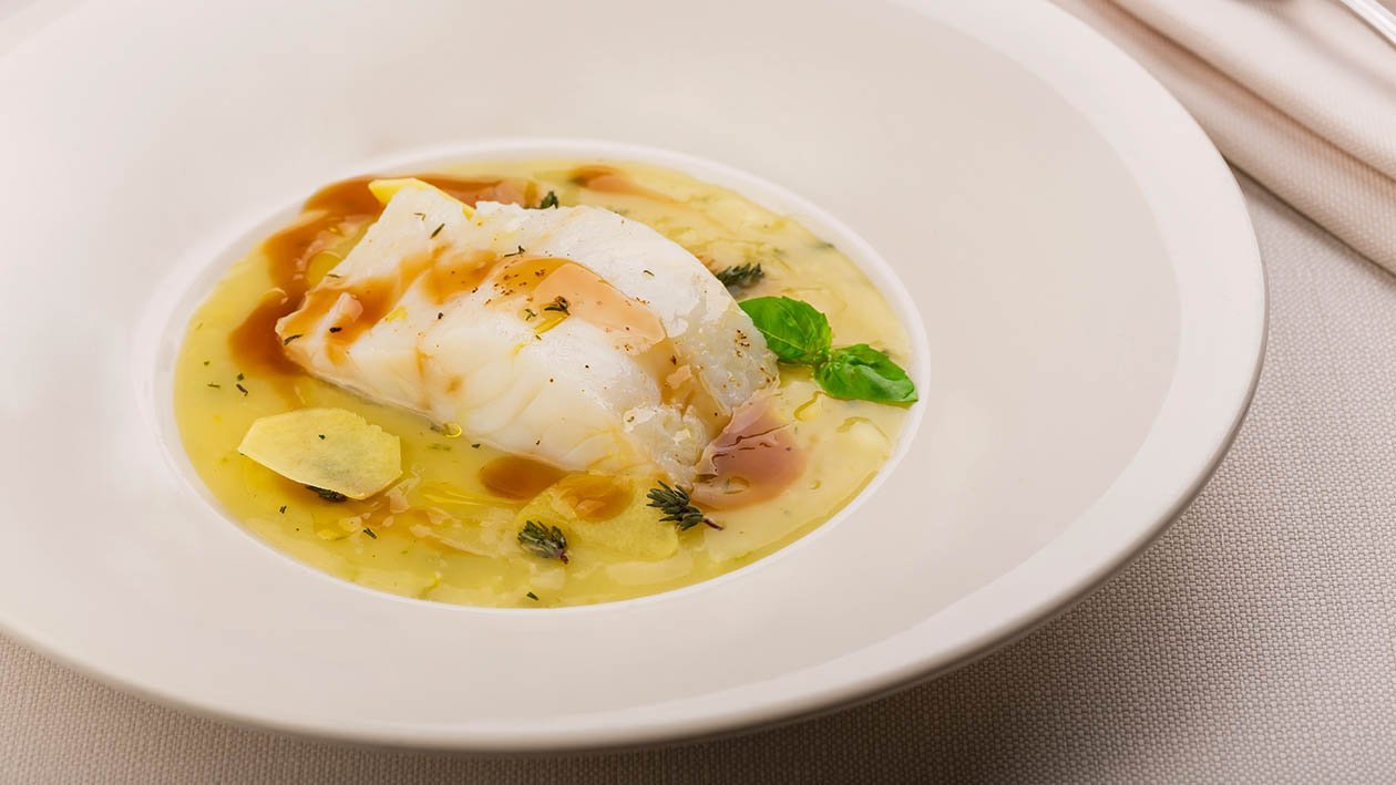 crema di porri e patate allo zenzero con merluzzo brasato al timo – Ricetta crema di porri e patate allo zenzero con merluzzo brasato al timo – Ricetta