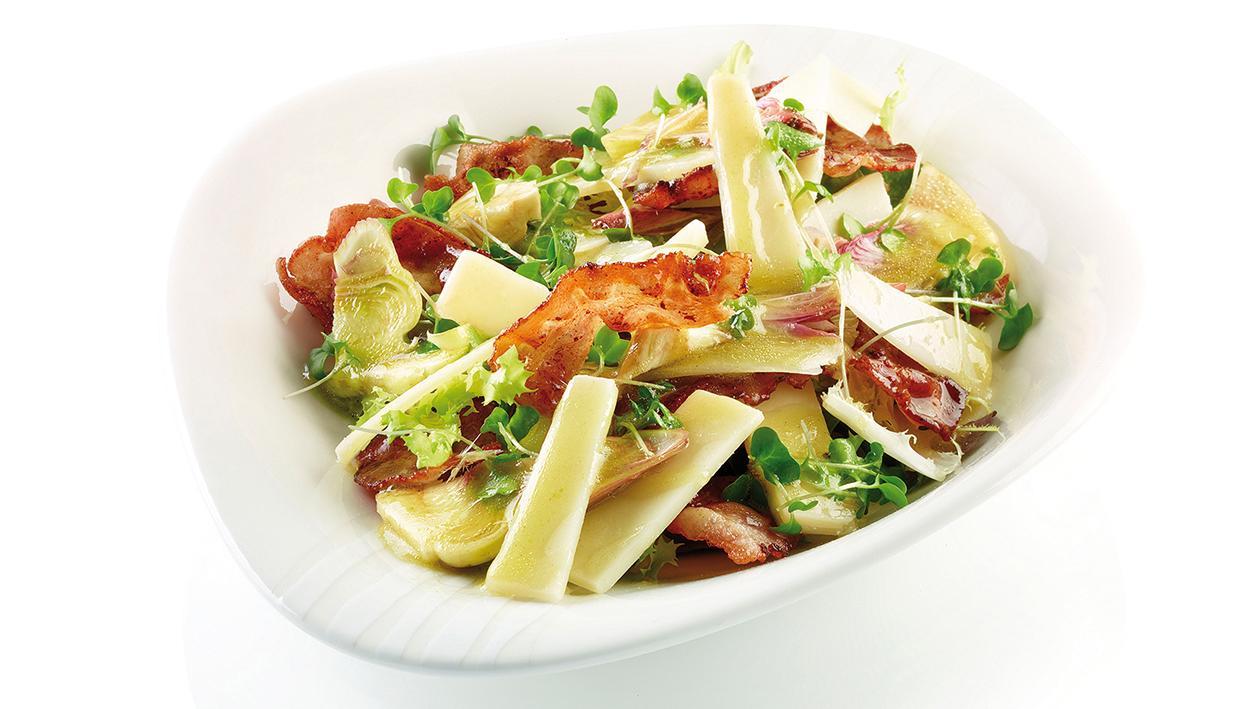 Insalata di carciofi, parmigiano, bacon croccante con limone e basilico – Ricetta Insalata di carciofi, parmigiano, bacon croccante con limone e basilico – Ricetta