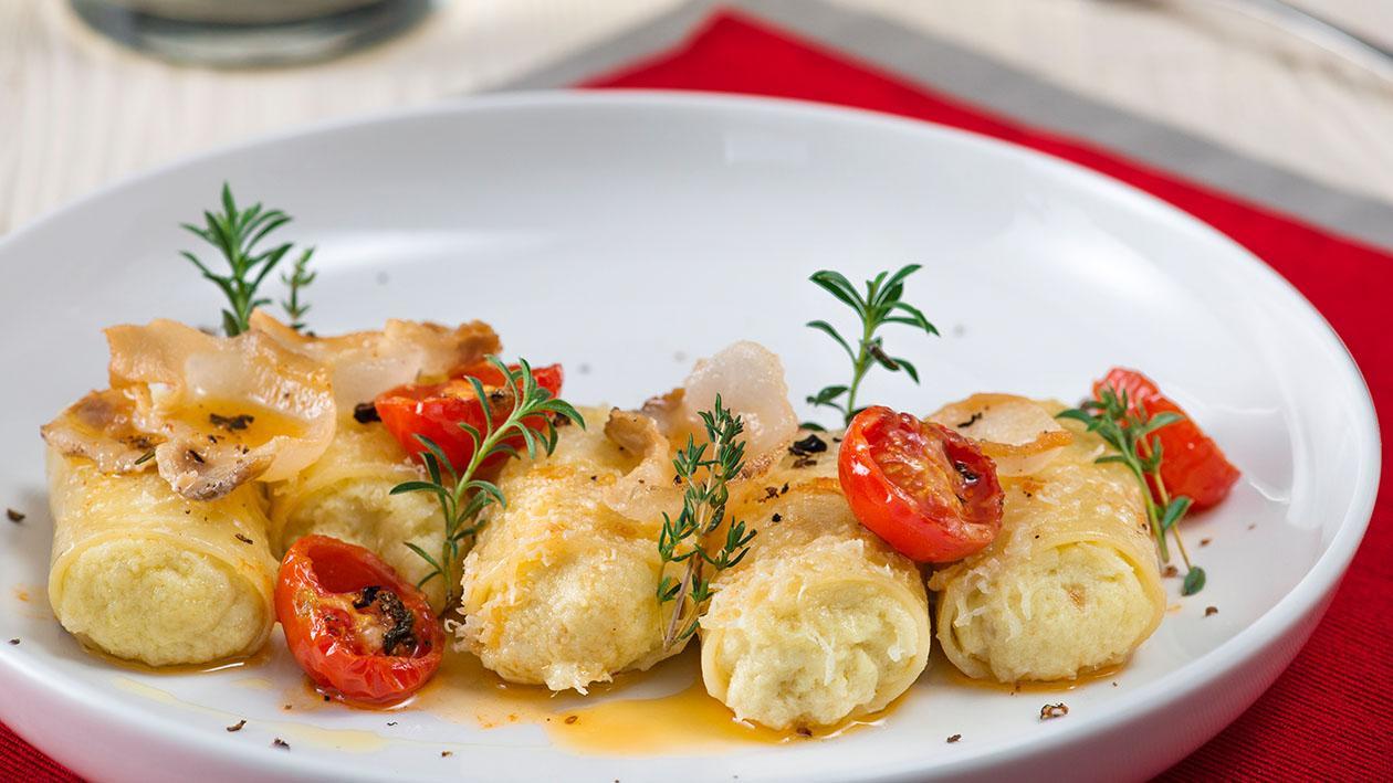 Pacchero ripieno di baccalà mantecato e lardo di colonnata – Ricetta Pacchero ripieno di baccalà mantecato e lardo di colonnata – Ricetta