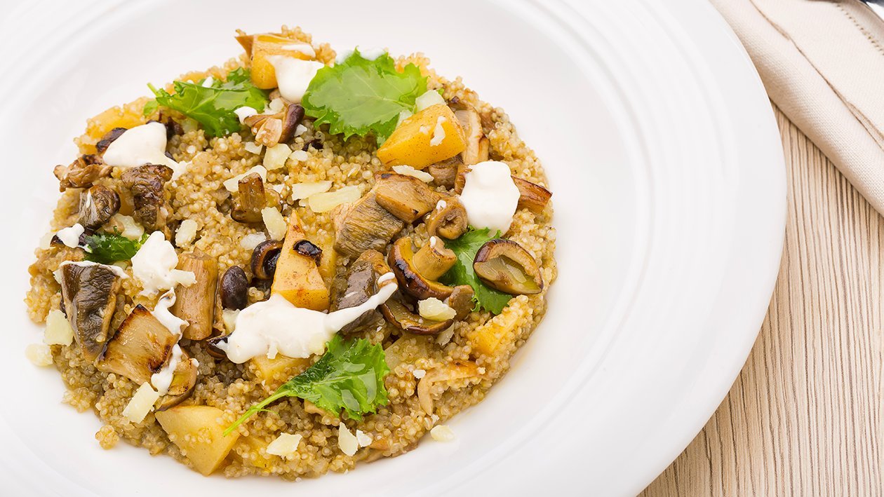Qui-notto ai funghi, mele e fonduta di Castelmagno – Ricetta Qui-notto ai funghi, mele e fonduta di Castelmagno – Ricetta