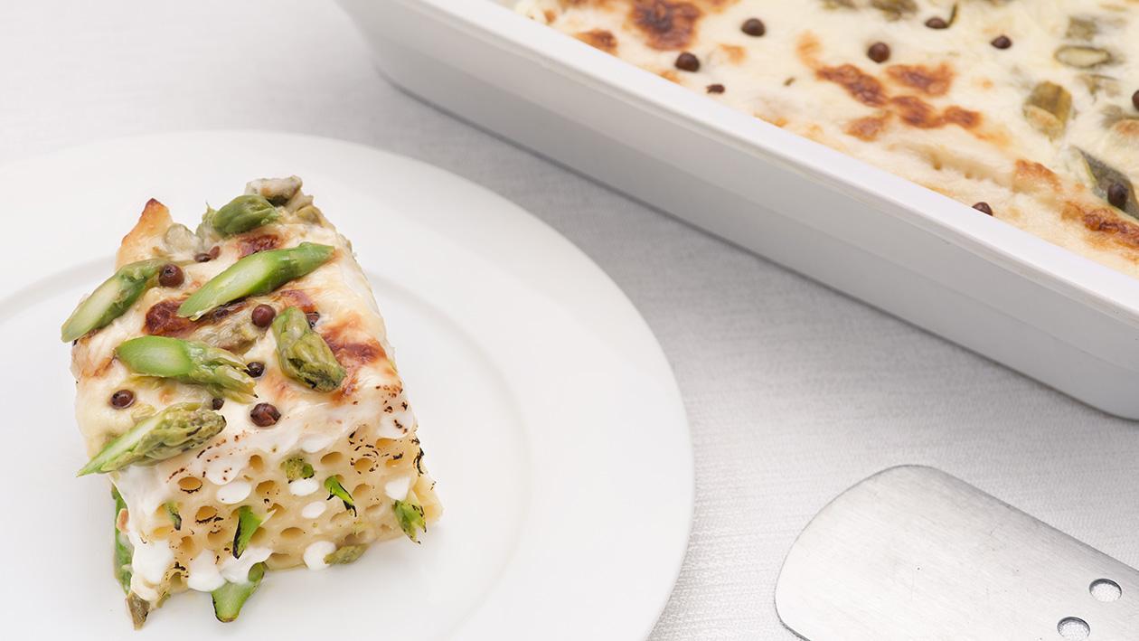 Timballo di ziti con asparagi, taleggio e salsa bianca al pepe rosa – Ricetta Timballo di ziti con asparagi, taleggio e salsa bianca al pepe rosa – Ricetta