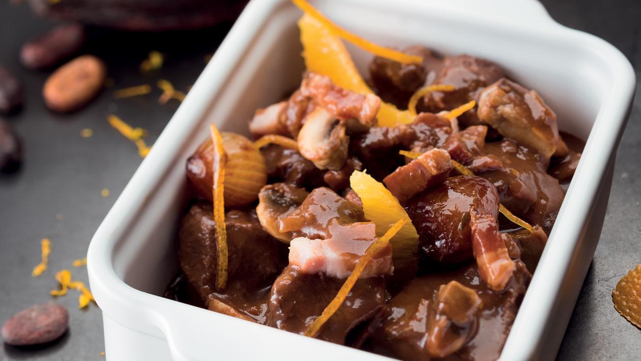 Bourguignon met chocolade- en sinaasappelsaus Bourguignon met chocolade- en sinaasappelsaus