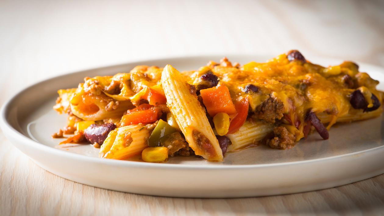 Chili con carne met penne Chili con carne met penne