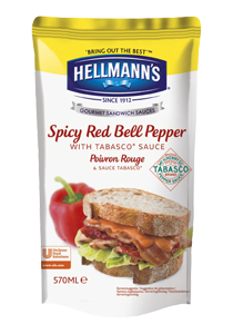 Hellmann's Sandwich Saus Pittige Rode Paprika - Hellmann's Sandwich Sauzen zijn gemaakt met natuurlijke ingrediënten zoals rode paprika en Tabasco©
