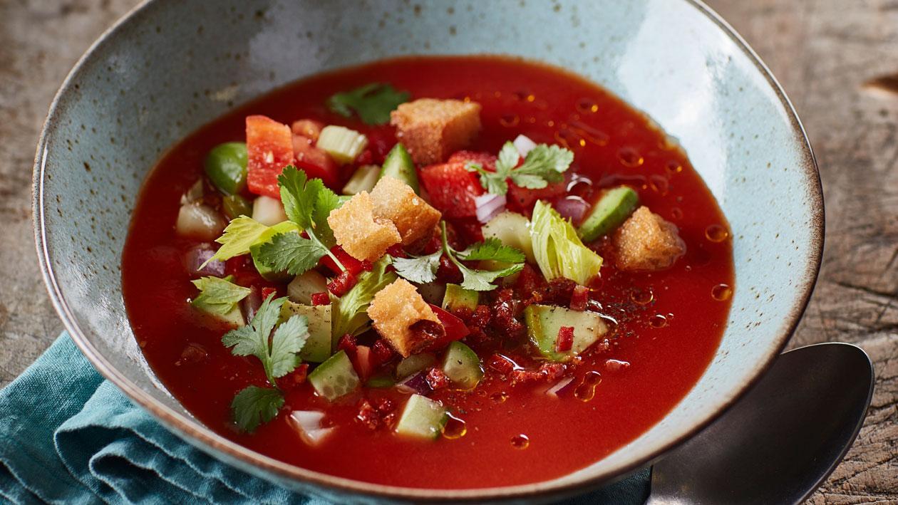 Ijskoude tomatensoep met chorizo - Unox Ijskoude tomatensoep met chorizo - Unox