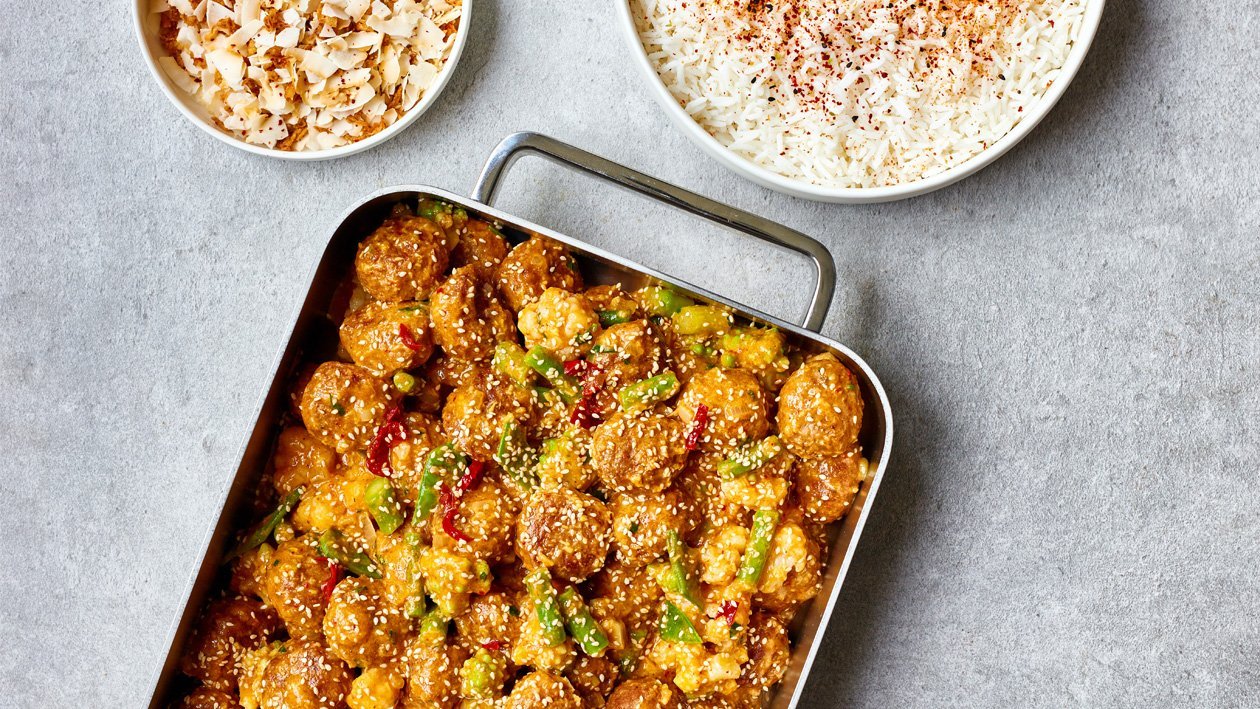 Korma met vegetarische gehaktballetjes (traiteurs) Korma met vegetarische gehaktballetjes (traiteurs)