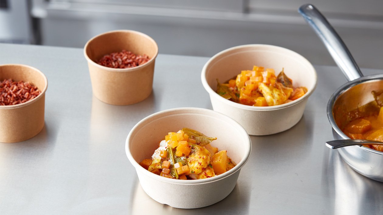 Laksa curry met pompoen, zoete aardappel en tongfilet (delivery) Laksa curry met pompoen, zoete aardappel en tongfilet (delivery)