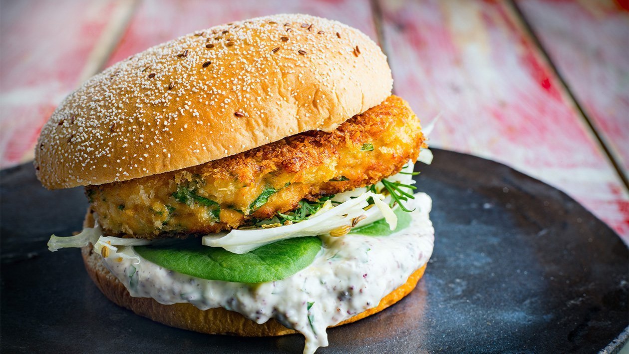 Gjeddeburger med tahini-majones – Oppskrift Gjeddeburger med tahini-majones – Oppskrift