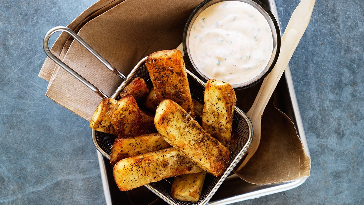Store, sprø farmer-frites med Ranchdressing – Oppskrift Store, sprø farmer-frites med Ranchdressing – Oppskrift