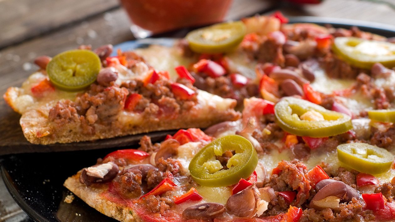 Pizza wegańska – Chili con carne Pizza wegańska – Chili con carne