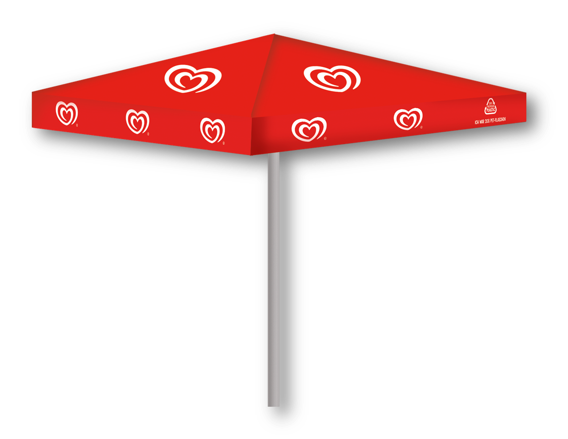 Set aus Eskimo Sonnenschirm und Metall-Fuß