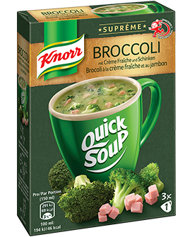KNORR Suprême Quick Soup Broccoli mit Crème Fraîche und Schinken Packung 3 x 1 Portion - 
