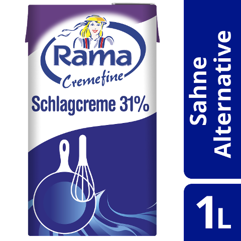 Rama Cremefine Schlagcreme - Alternative zu Sahne auf Pflanzenölbasis 1 L - Mit RAMA Cremefine Schlagcreme bleiben Desserts länger stabil.* Rama Cremefine Schlagcreme - Alternative zu Sahne auf Pflanzenölbasis 1 L - Mit RAMA Cremefine Schlagcreme bleiben Desserts länger stabil.*