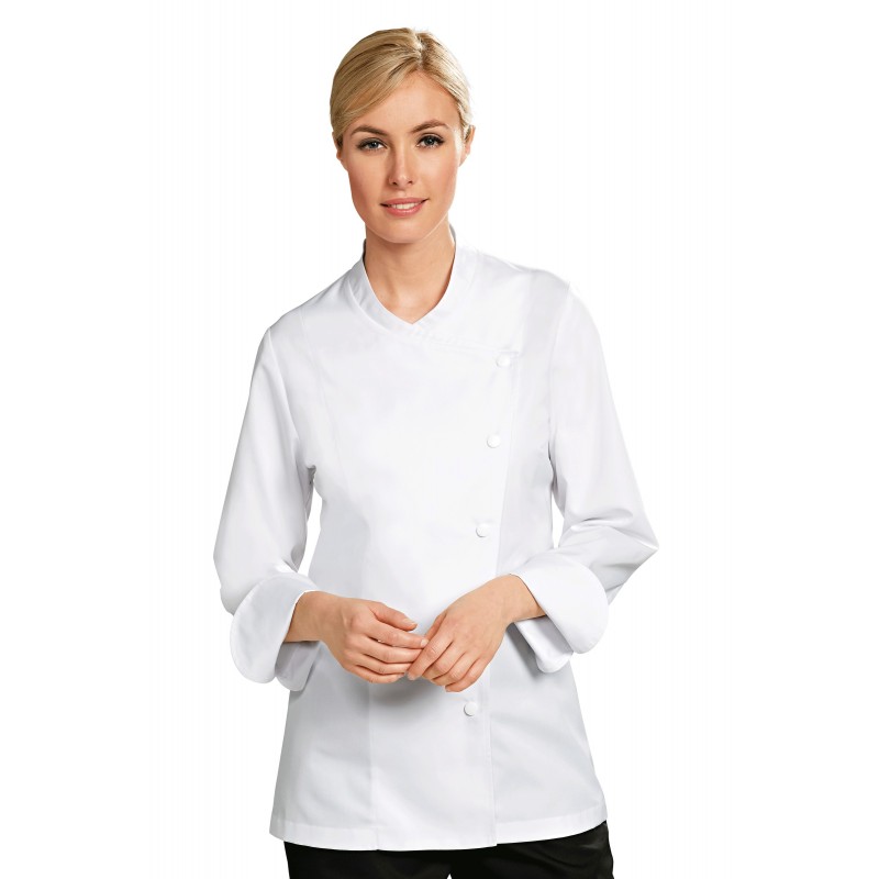 Blouson de chef pour femmes, taille: 44/46, blanc avec boutons-pression - 