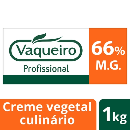 Vaqueiro Profissional creme vegetal culinário e fritura rasa 66% 1Kg - Vaqueiro Profissional 66% M.G. acompanha-o nas suas preparações: uma verdadeira aliada para sabor e textura.