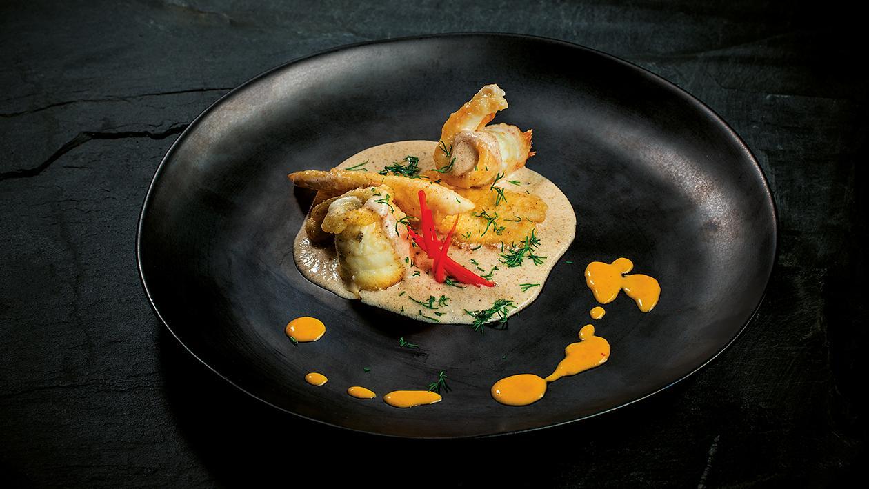 Linguado em creme de Caril Vermelho