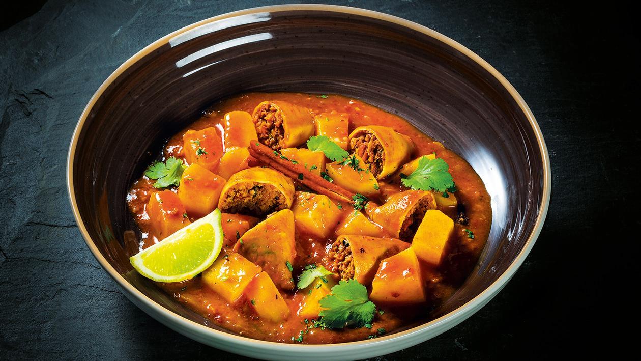 Lulas Recheadas com Caril Vermelho e Batata Doce