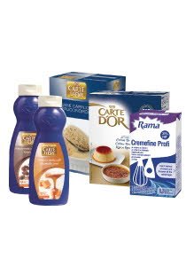12 X Rama Cremefine 31% multiple aplicatii + 2 x Deserturi (Carte D'or Creme Caramel, Carte D'or Mousse cappuccino) + 2 x Topping-uri (Carte D'or Topping Caramel, Carte D'or Topping Cacao) -