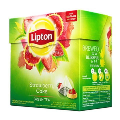LIPTON зеленый чай в пирамидках Strawberry cake (20шт) -