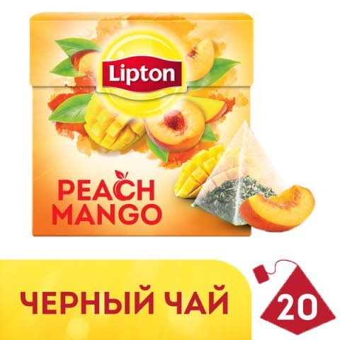 LIPTON черный чай в пирамидках Peach Mango (20шт) -