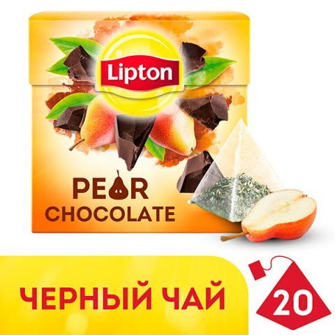 Lipton черный чай в пирамидках Pear Chocolate Tea с кусочками груши, 20 шт - Lipton черный чай в пирамидках Pear Chocolate Tea с кусочками груши, 20 шт -