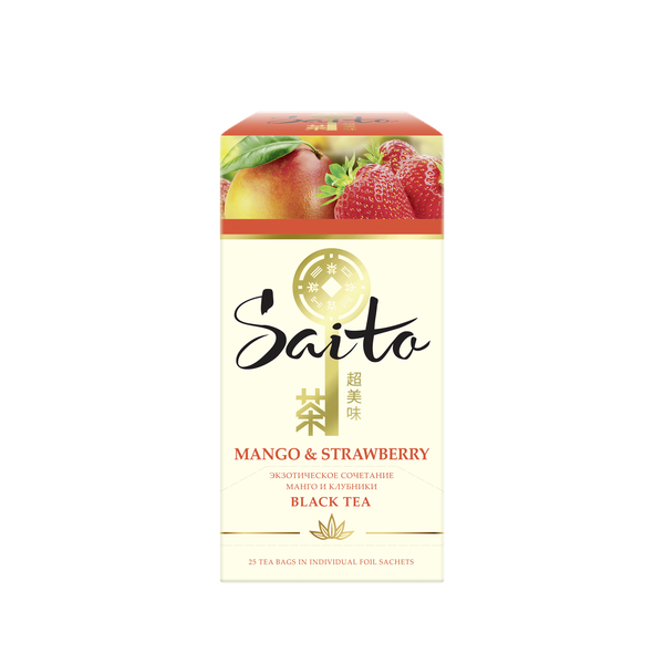 SAITO чай черный в сашетах с манго, персиком и ароматом клубники - Saito чай черный в сашетах с манго, персиком и ароматом клубники 25 пакетиков