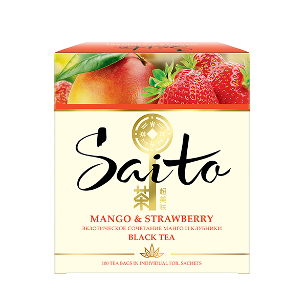 SAITO чай чёрный в сашетах с манго и персиком и ароматом клубники - SAITO чай чёрный в сашетах с манго и персиком и ароматом клубники 100 пакетиков