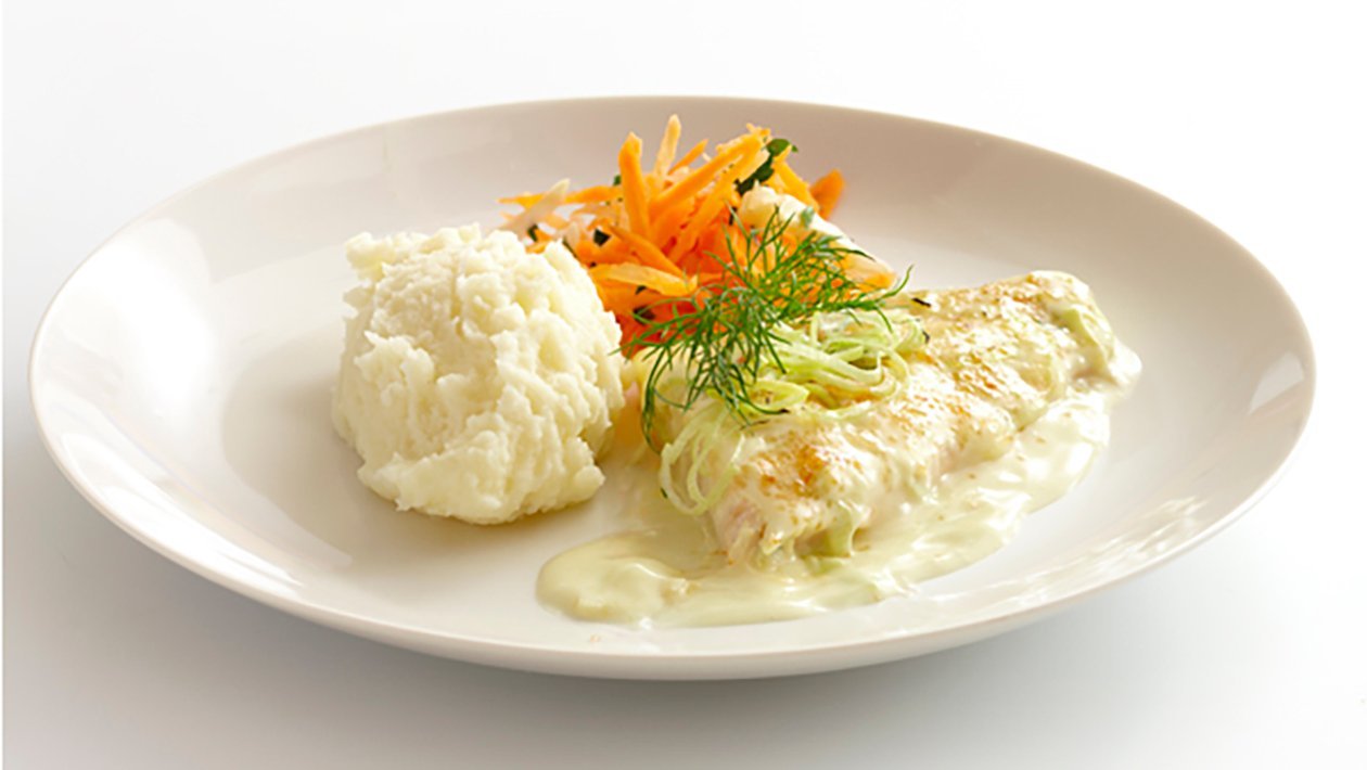 Citron och purjolöksbakad hokifilè med potatismos, klimatsmart mat Citron och purjolöksbakad hokifilè med potatismos, klimatsmart mat