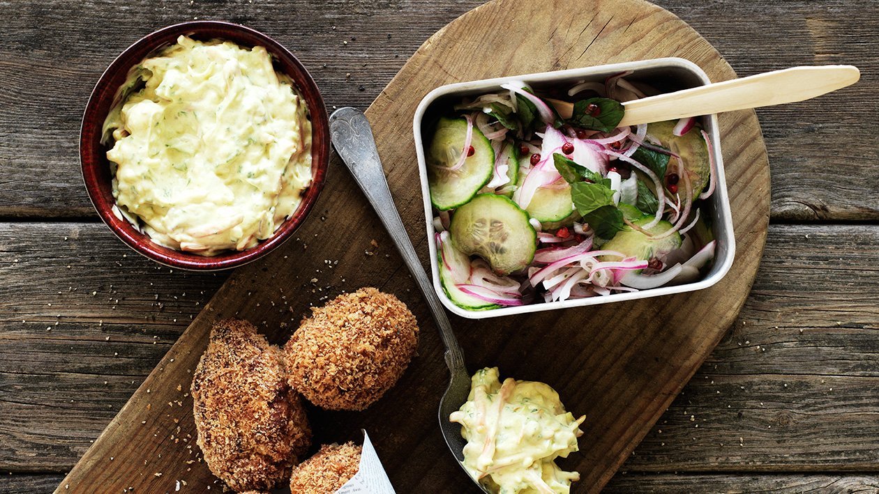 Fishcakes med dragonremoulad Fishcakes med dragonremoulad
