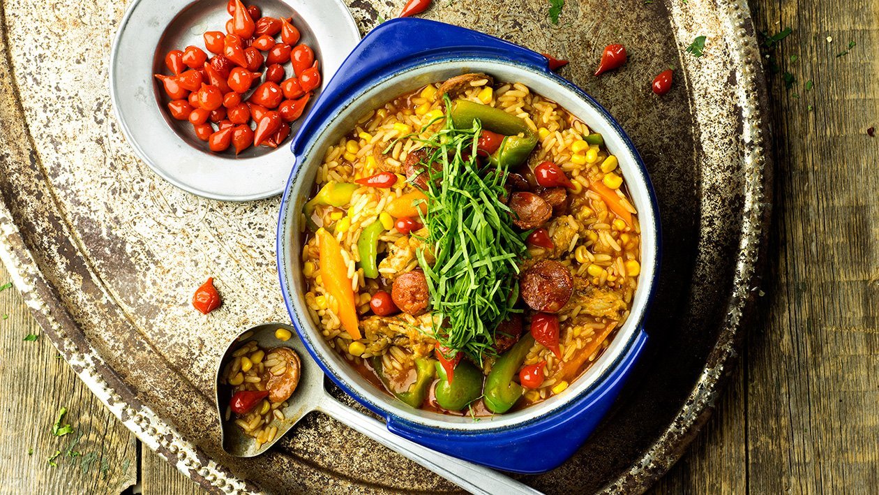 Galinha Caipira - Brasiliansk risotto med kyckling och chorizo Galinha Caipira - Brasiliansk risotto med kyckling och chorizo