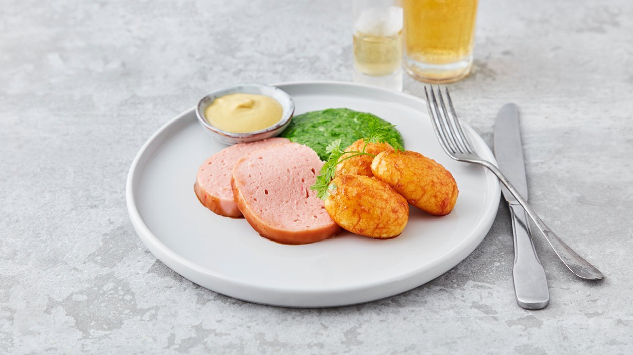 Kassler med brynt potatis och stuvad spenat Kassler med brynt potatis och stuvad spenat