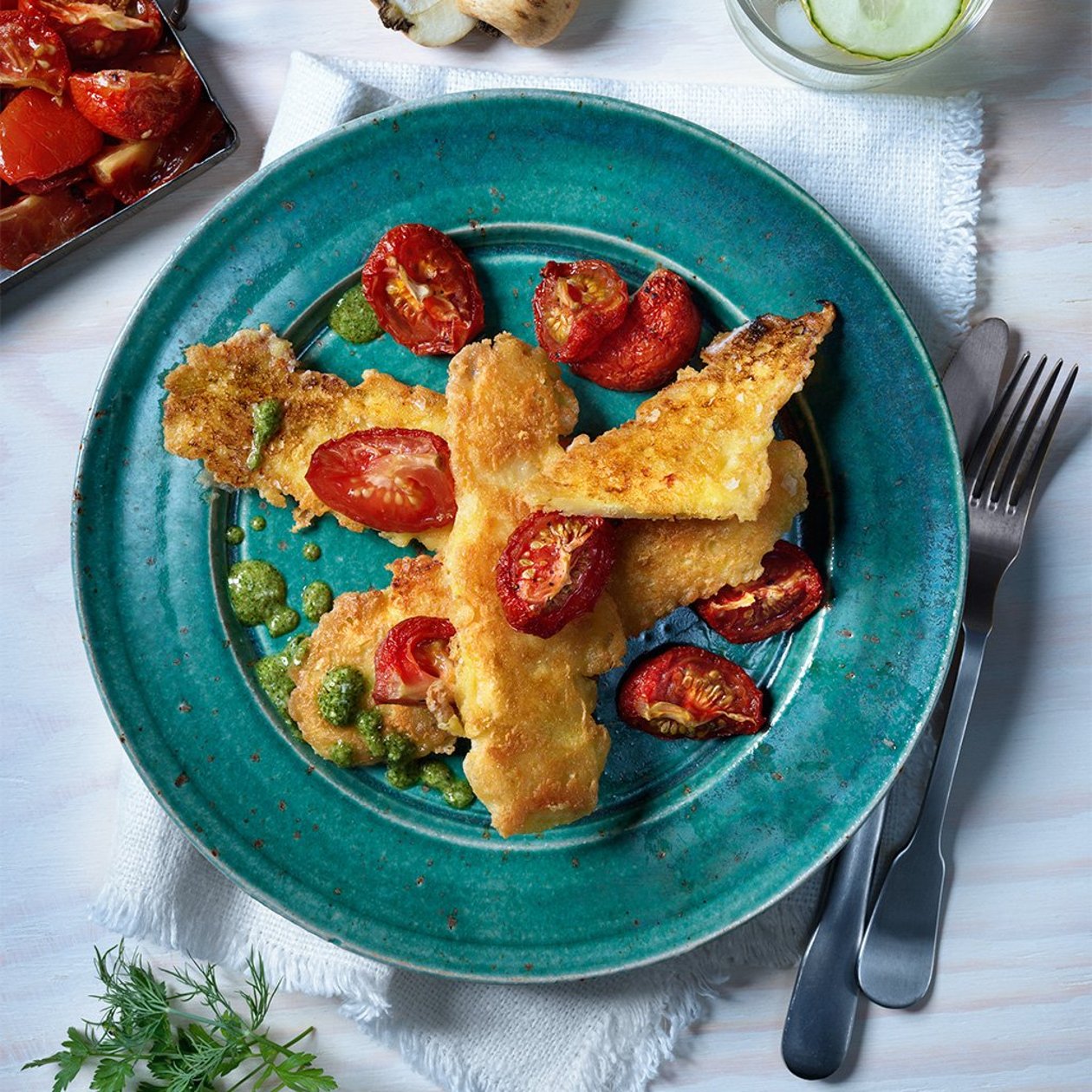 Palsternackspiccata med semi-torkad tomat samt grönkål & bovetepesto Palsternackspiccata med semi-torkad tomat samt grönkål & bovetepesto