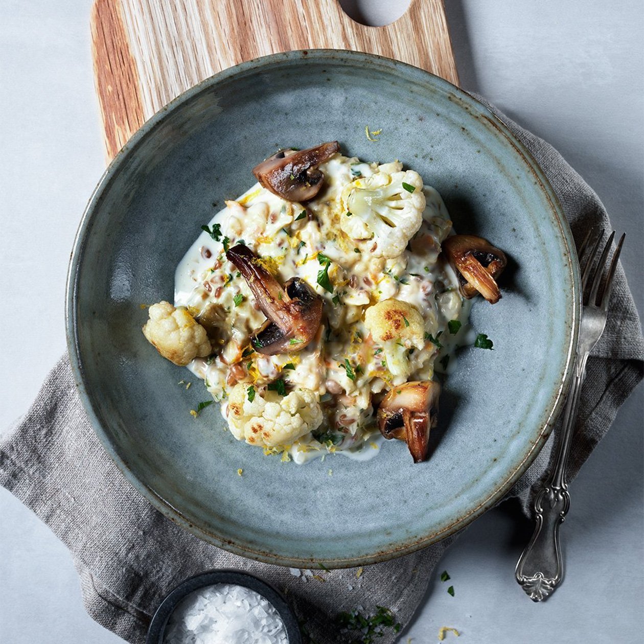 Risotto med dinkel, mathavre och rostad citrusblomkål Risotto med dinkel, mathavre och rostad citrusblomkål