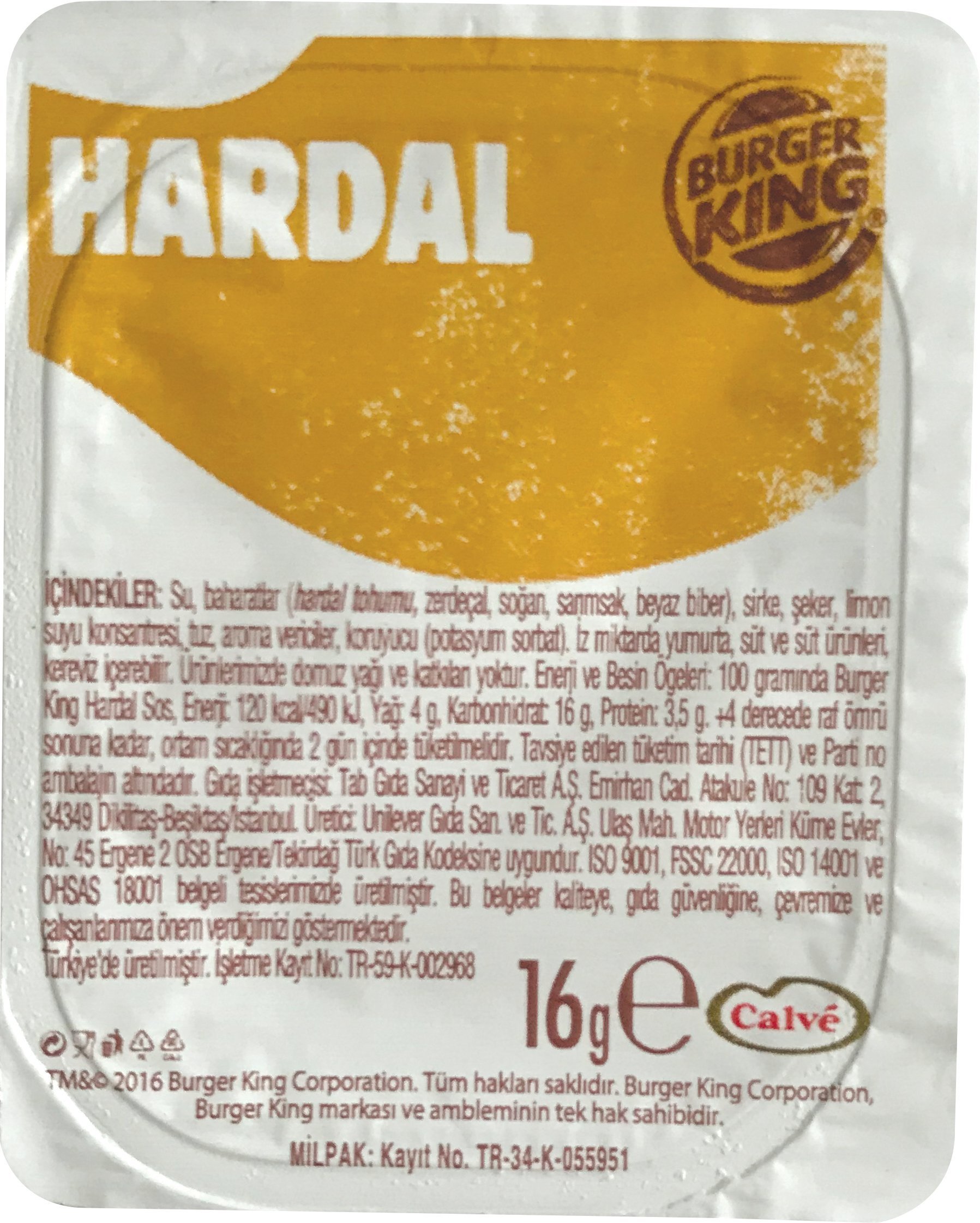 Burger King Hardal Sos 16 Gr -