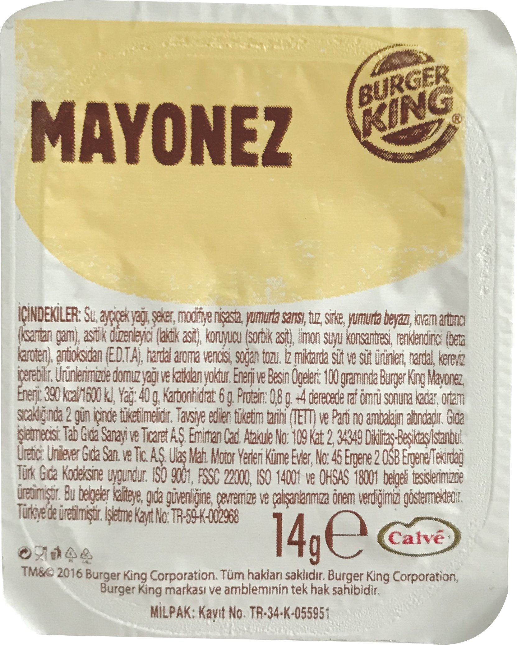 Burger King Mini Mayonez 14 G 120 Adet Unilever -
